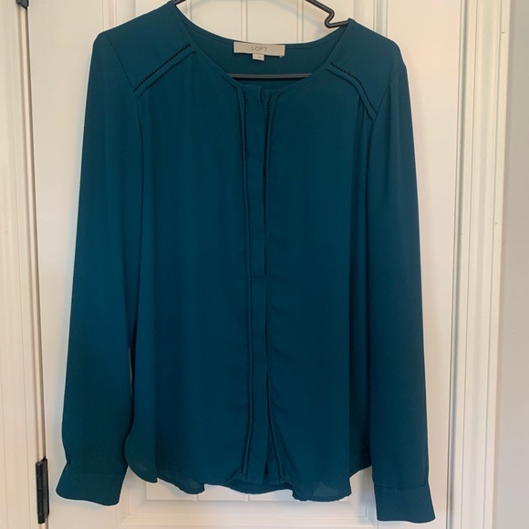 LOFT Teal Button Up Blouse - S - Picture 1 of 4